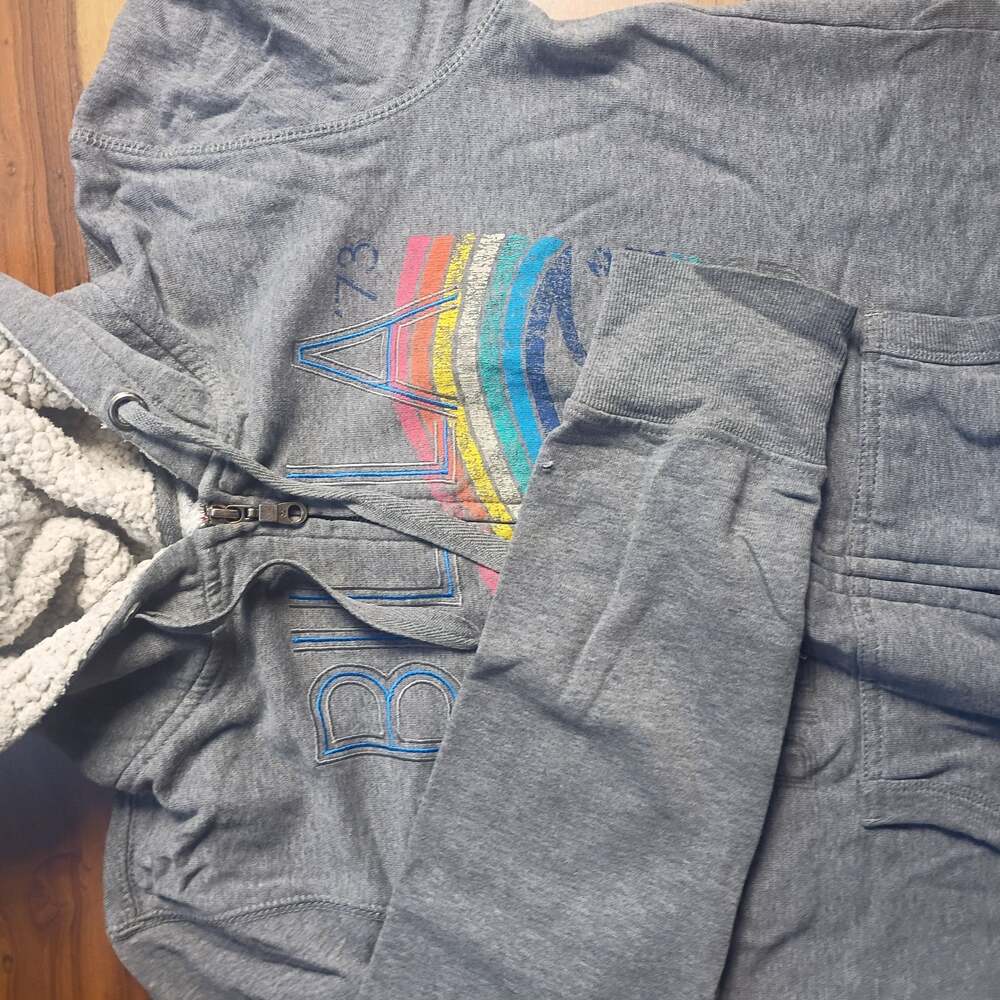 Y2K Billabong Women's Gray Sherpa-Lined Full Zip Hoodie size M - Picture 4 of 10